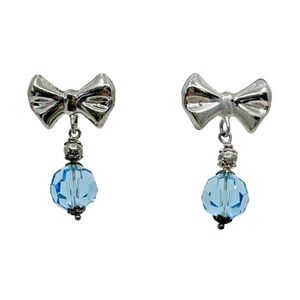 Vintage Sterling silver crystal bead ribbon bow earrings - GM743